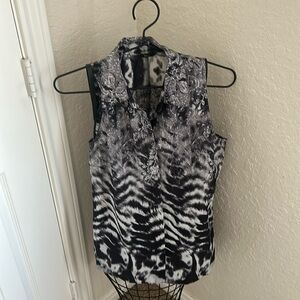 Milano sleeveless black-and-white and gray Button up pattern shirt